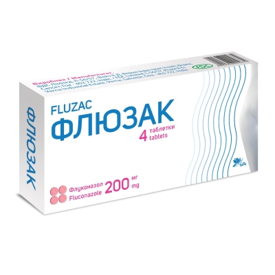 ФЛЮЗАК таблетки по 200 мг по 2 таблетки у блістері; по 2 блістери в картонній коробці